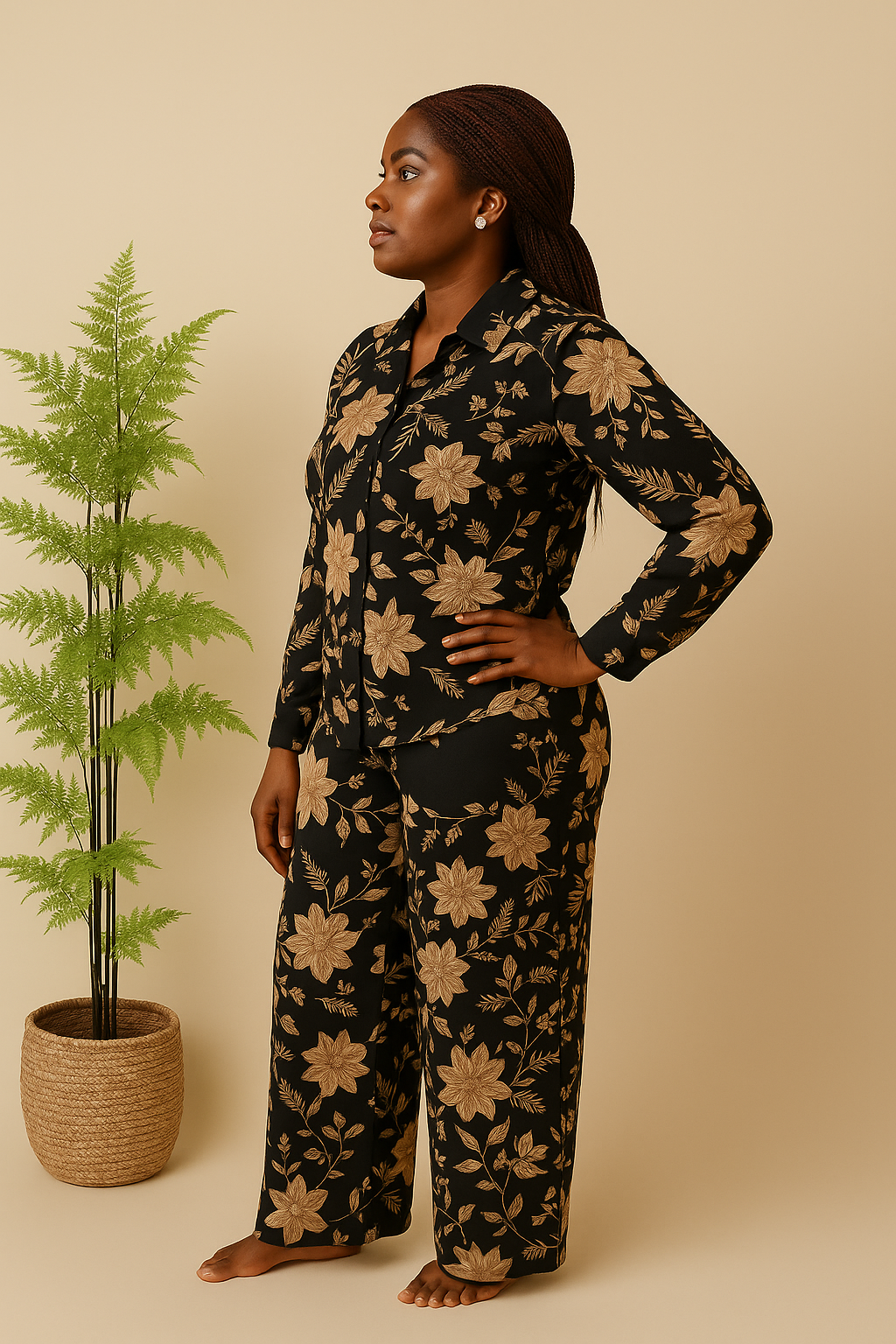 Flora Noir – Women’s Floral 2-Piece Set