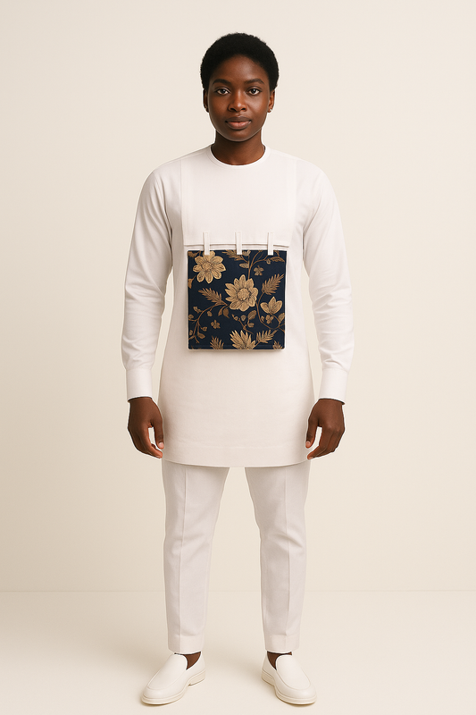 Ivory Panel – Men's Tunic with Floral Accent