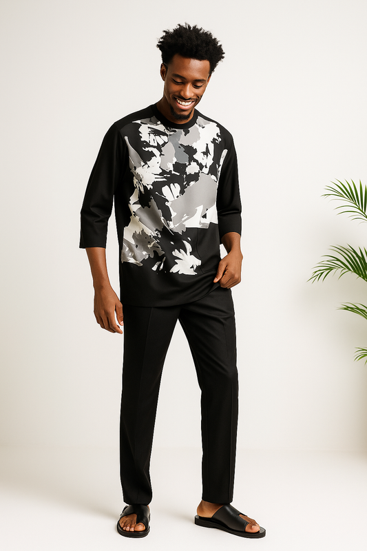 Monochrome Mirage – Men’s Abstract 2-Piece